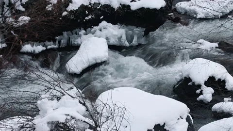 4K. Winter Mountain Stream. Mountain River. Winter Landscape Video stock 228732884