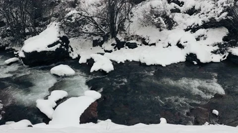 4K. Winter Mountain Stream. Mountain River. Winter Landscape Video stock 228732957