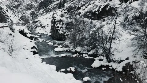 4K. Winter Mountain Stream. Mountain River. Winter Landscape Video stock 228733102