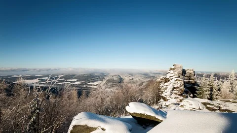 4K Winter rock formations above the clouds Stock Footage 119165686