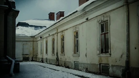 4K Winter theme. Snow and old, rustic building in winter time. Stock Footage 97011051