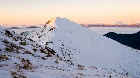 4K Winter Time Lapse View From Mountains After Sunset, Misty Inversion In Val Stock Footage 121310077