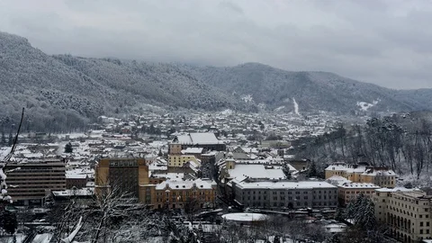4K Winter timelapse of traffic in an old city center Stock Footage 98946128