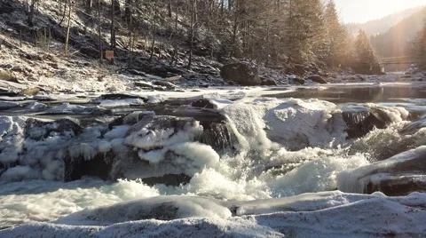 4K Winter Waterfall with Sunshine Video stock 59955740