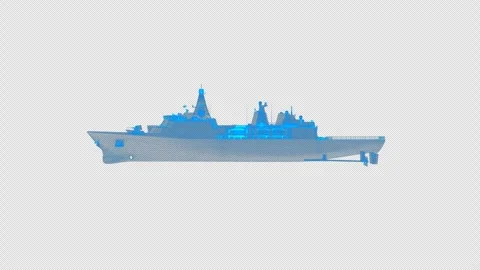 4k wireframe battle ship, transparent background, battle ship 스톡 동영상 258893189