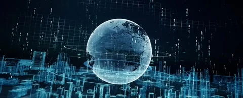 4K Wireframe Digital Earth Global Supply Chain Loop, Hologram Smart City Interna Stock Footage 340634070