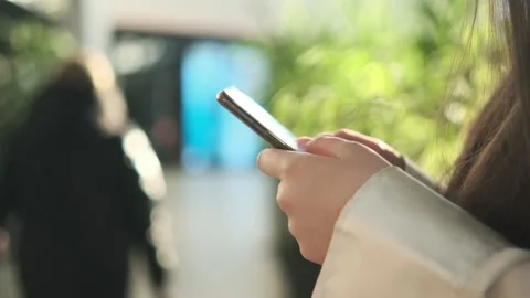 4k. woman using smartphone pressing finger, reading social media internet Stock Footage 212022952