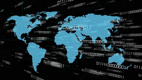 4k World connections with lines path,global map.Digital binary code,tech data. Stock Footage 97329512