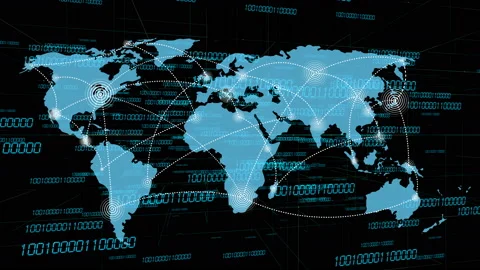4k World connections with lines path,global map.Digital binary code,tech data. Stock Footage 97329877
