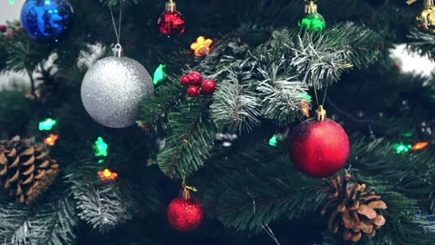 4k. x-mas decorations. new Year background. glowing colored garland and toy 動画素材 167050832