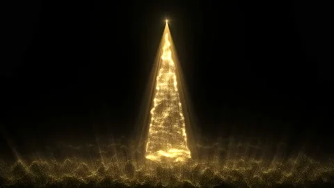4K Xmas tree with warm bokeh lights. Flying gold glow particles. Stock Footage 139600388