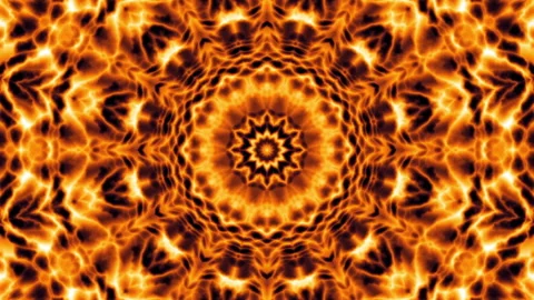 4K yellow and bunt orange fire kaleidoscope loop background. Abstract Stock Footage 337169230