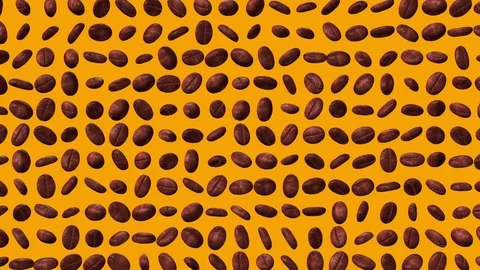 4k Yellow Background with coffee beans Stock Footage 113494397