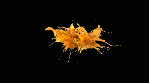 4k yellow bright paint splash, orange juice in slow motion isolated on black Stock Footage 49918890
