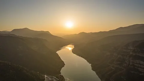 4K Yellow River Danxia Yellow River Sunset Timelapse Stock Footage 346567039