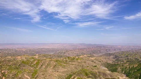4K Yellow River Peak River Channel Yellow River Natural Landform Aerial Time Stock Footage 346567047