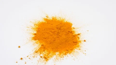 4K Yellow Turmeric on white surface background, herbs and spices for cooking Stock Footage 88480426