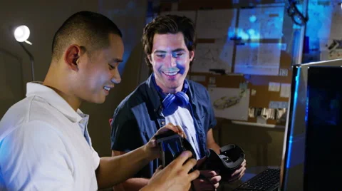 4K Young computer programmers trying out virtual reality viewers Stock Footage 54397667