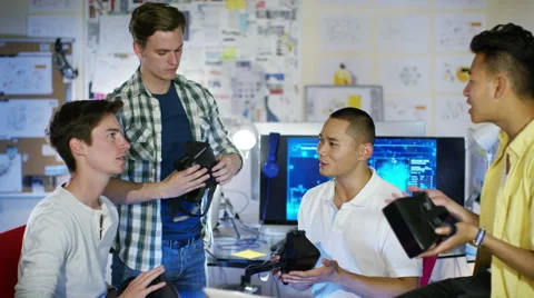 4K Young computer programmers trying out virtual reality viewers 스톡 동영상 54455412