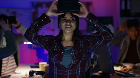 4K Young computer programmers trying out virtual reality viewers Stock Footage 60962458