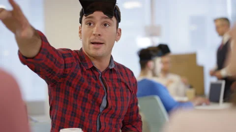 4K Young computer programmers trying out virtual reality viewers Video stock 65217903