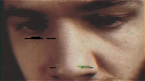 4k - Young man face with VHS Effect Stock Footage 71802495