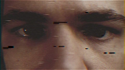 4k - Young man face with VHS Effect Video stock 71802620