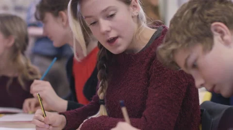 4K Young students working at their desks in school classroom Stock Footage 60700197
