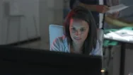 4K Young Technology Startup Company, Woman Watching Computer Screens Stock Footage
