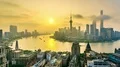4K: Zoom out of China Shanghai skyline at sunrise. 4k or 4k+ Resolution