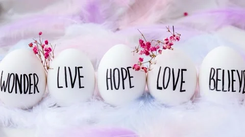 4k zoom in out Easter eggs Composition. Easter message, Words drawn with pen Stock Footage 211649492
