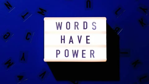 4k zoom in out Lightbox with text WORDS HAVE POWER. Motivational Words Quotes Stock Footage 228404707