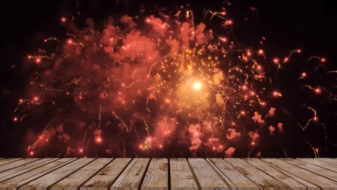 4k30p firework and wood table top Stock Footage
