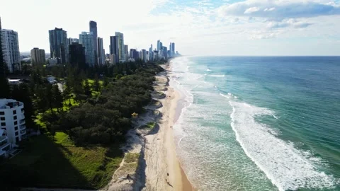 4k60 Aerial push in shot of beach in the Gold Coast, Queensland, Australia Stock Footage 310971841