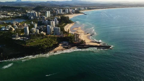 4K60 fly over of Point Danger at sunset in Tweed Heads, NSW, Australia Stock Footage 311607909