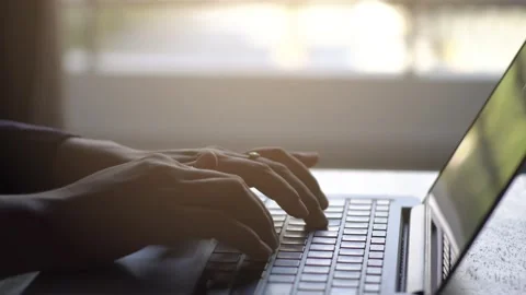 4K.Business working on tablet computer, Extreme close-up Woman hands on keyboard Stockbeeldmateriaal 146725556