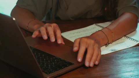 4k.Girl Student Working At A Computer. Close-Up Of Women's Hands Typing  Stock Footage
