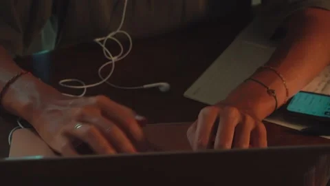 4k.Girl Student Working At A Computer. Close-Up Of Women's Hands Typing  Video stock 139924985