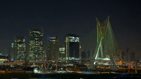 4K+HD Ponte Estaiada bridge built over the Pinheiros River Sao Paulo Видео 26114016