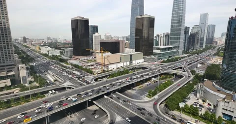 4k,heavy traffic through BeiJing central business district,urban building. Stock-Footage 67490300