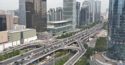 4k,heavy traffic through BeiJing central business district,urban building. Stock Footage 67490756