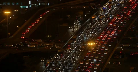 4k,heavy traffic through BeiJing central business district at night,building. Stock Footage 67607050