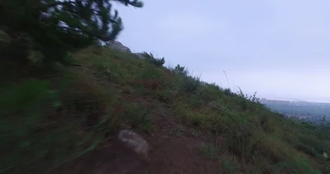 4K,POV running on the mountain top path,Windy day Stock Footage 91208992