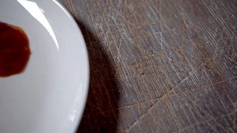 4k,scrambled eggs on a white plate with peas and sauce. Top view of fried eggs e Stock Footage 101102462