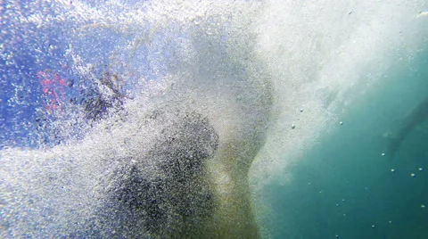 4ksnorkeling men drawning from shark attack, view from underwater, uhd shoot Stock-Footage 43555463