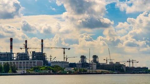 4K:Time-lapse of construction site building. Power Plant Construction Stock Footage 91779060