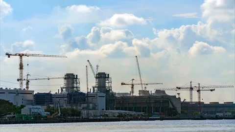 4K:Time-lapse of construction site building. Power Plant Construction Stock Footage 91779447