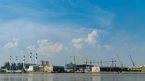 4K:Time-lapse: Crane building site. Power Plant Construction Vidéo 96029892