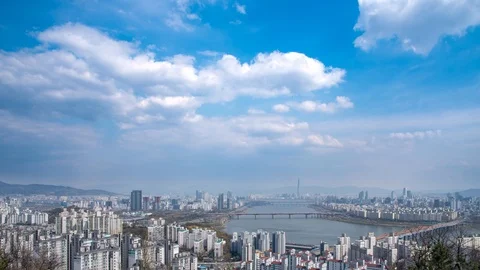 4K,Time lapse. The Han River Scenic Area in Seoul, the capital of South Korea. Stock Footage