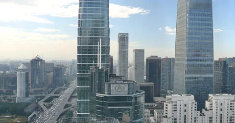 4k,timelapse,heavy traffic through BeiJing central business district,building. Stock Footage